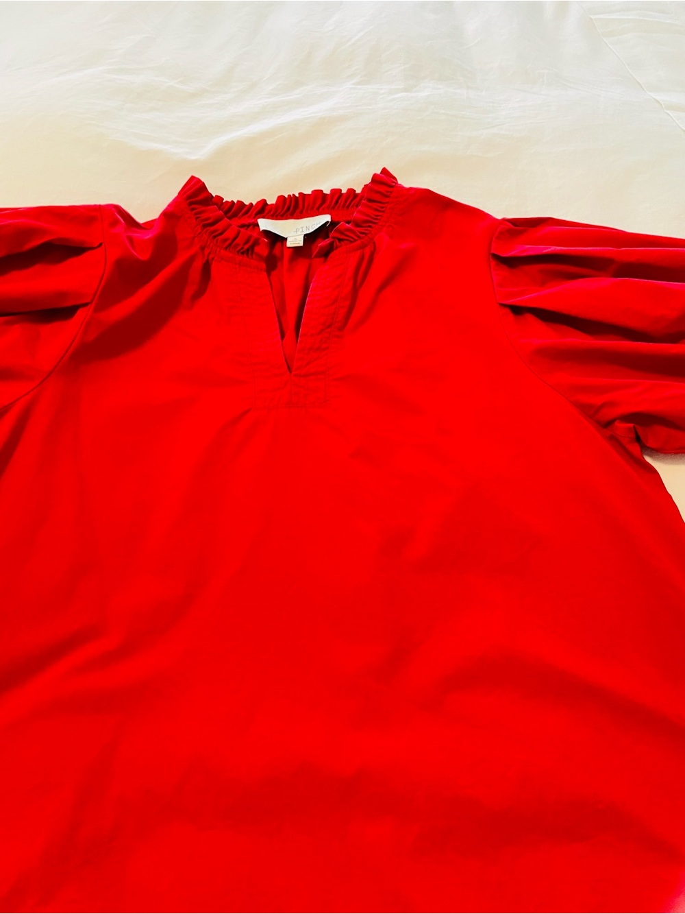 Pinch Red Ruffle Neck Puff Sleeve Blouse - Picture 9 of 9